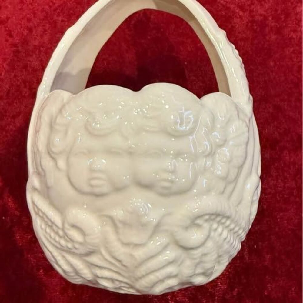 Vintage Ceramic Cherub Angel Basket